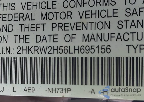 2020 Honda Cr-V Awd Ex из США, поврежденный, VIN 2HKRW2H56LH695156